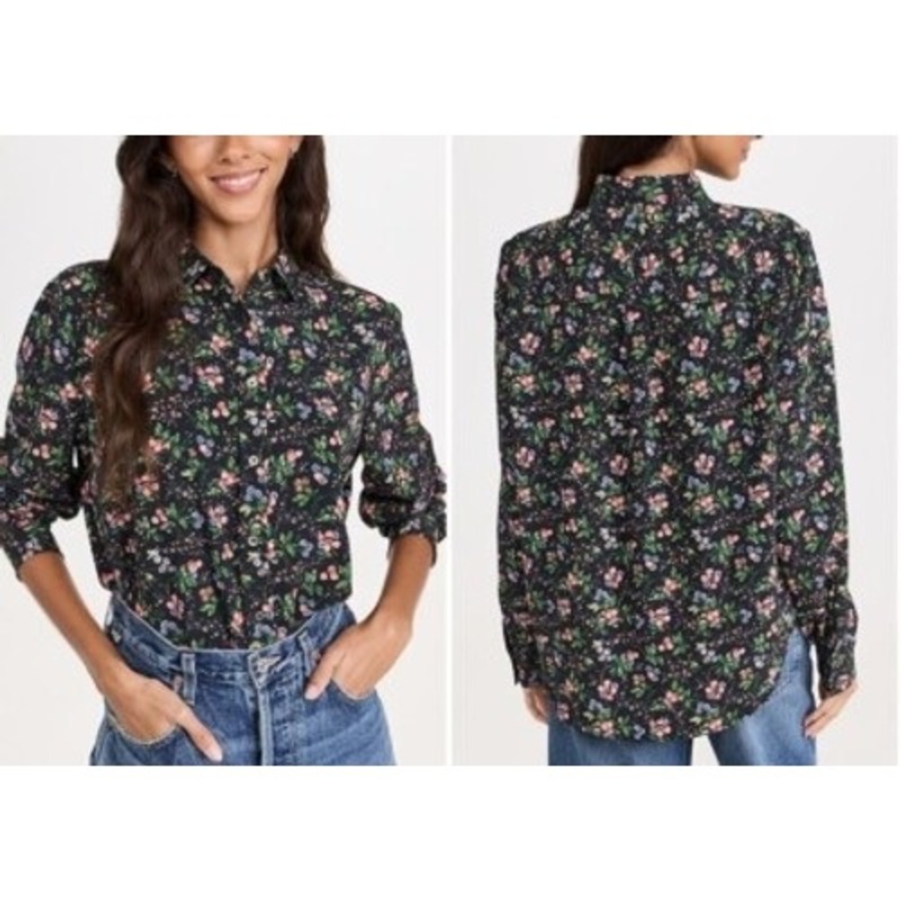 Hill House Home Malone Top Small Black Floral Button Down Long Sleeve Shirt